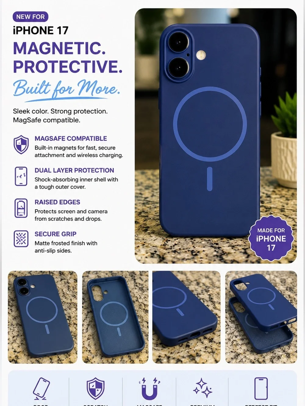 Deep Blue Magnetic iPhone 17 Case - Compatible with MagSafe